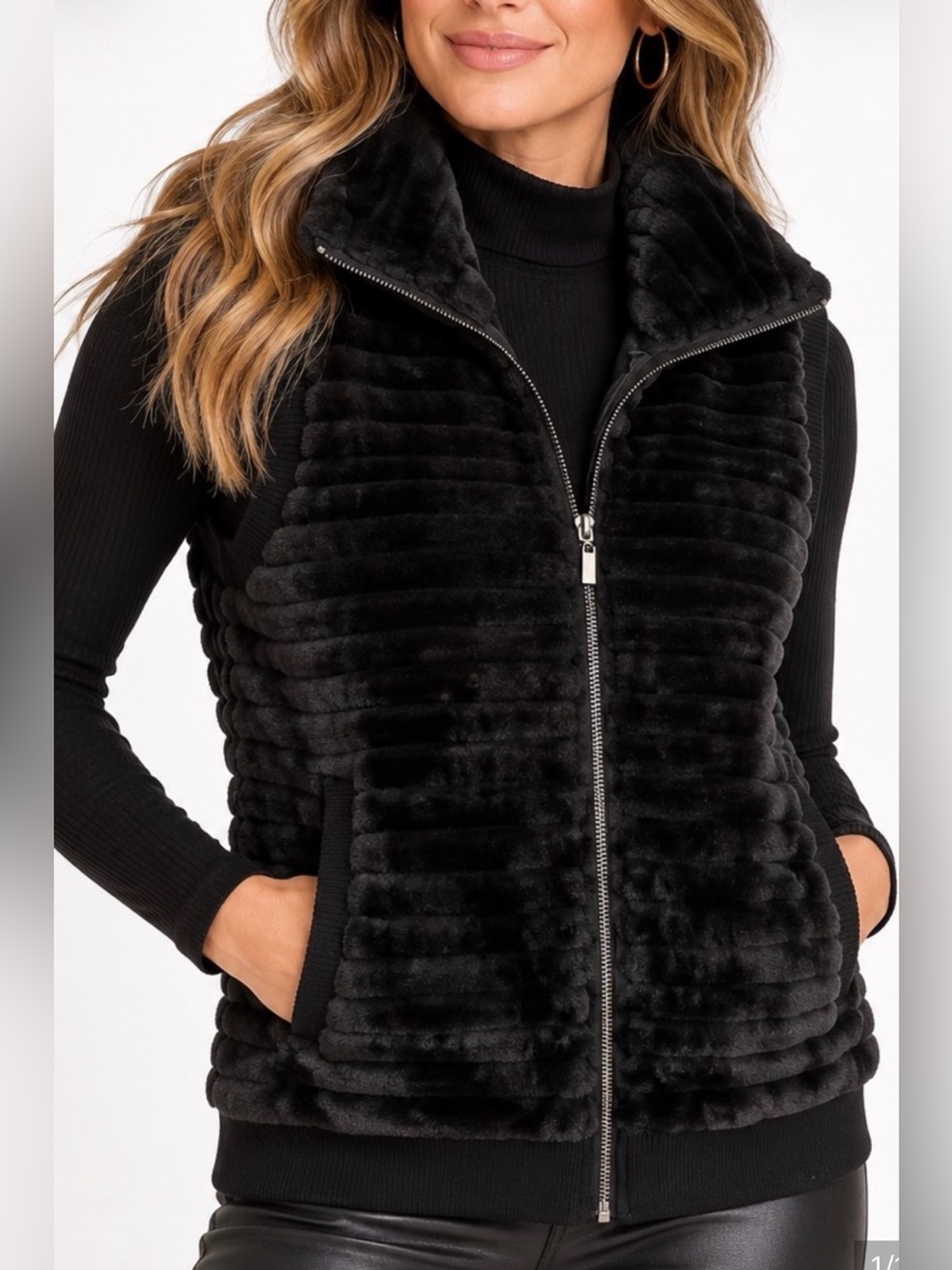 Cable and Gauge Black Velour Zip Up Vest Sz 2X